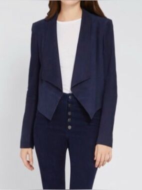 ALICE + OLIVIA Women’s Navy Harvey Goat-Leather Suede Cropped Jacket Blazer